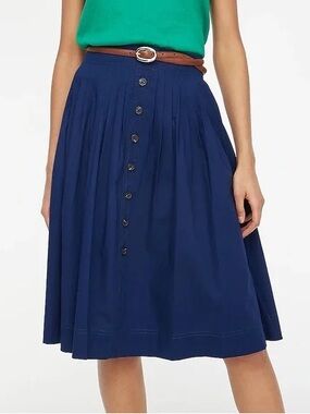 NWT J. Crew Factory Pleated Button-Front Midi Skirt Size 3X Navy